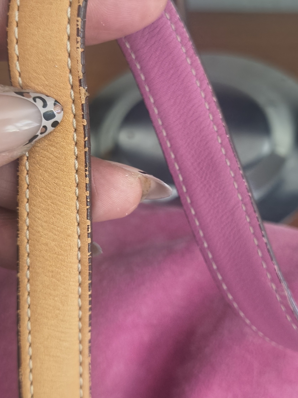 Coach Pink Suede Shoulder Bag with Tan Leather Trim - Picture 10 of 15